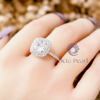 Cushion Moissanite Double Halo Wedding Ring