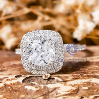 Cushion Moissanite Double Halo Wedding Ring