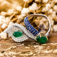 Green Oval & Pear CZ Stone Leaf Inspire Bypass Ring