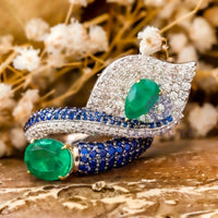 Green Oval & Pear CZ Stone Leaf Inspire Bypass Ring