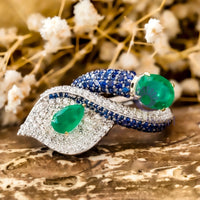 Green Oval & Pear CZ Stone Leaf Inspire Bypass Ring