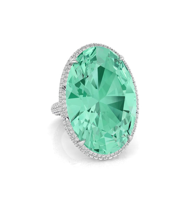 Huge Oval CZ Stone Halo Cocktail Party Wear Ring