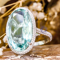 Huge Oval CZ Stone Halo Cocktail Party Wear Ring