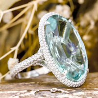 Huge Oval CZ Stone Halo Cocktail Party Wear Ring