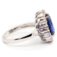 Oval & Half Moon Cut CZ Three Stone Halo Ring