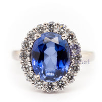 Oval & Half Moon Cut CZ Three Stone Halo Ring