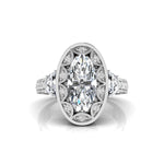 Oval & Half Moon Cut CZ Three Stone Halo Ring