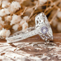 Oval & Half Moon Cut CZ Three Stone Halo Ring