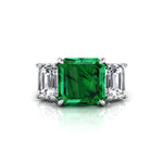 Asscher & Emerald Three Stone Engagement Ring