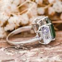 Asscher & Emerald CZ Three Stone Engagement Ring