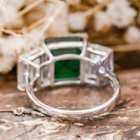 Asscher & Emerald CZ Three Stone Engagement Ring