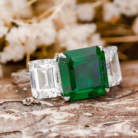 Asscher & Emerald CZ Three Stone Engagement Ring