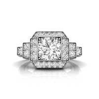 Round Moissanite Seven Stone Halo Wedding Ring