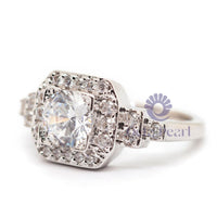 Round Moissanite Seven Stone Halo Wedding Ring