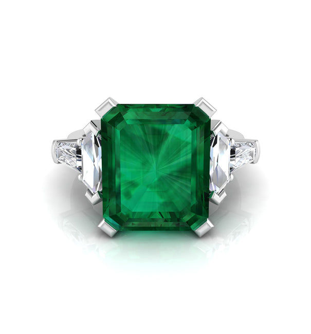 Green Emerald Cut CZ Five Stone Engagement Ring