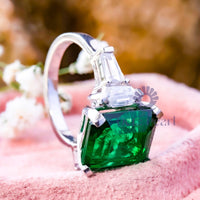 Green Emerald Cut CZ Five Stone Engagement Ring