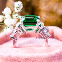 Green Emerald Cut CZ Five Stone Engagement Ring