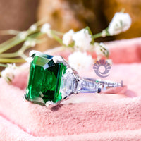 Green Emerald Cut CZ Five Stone Engagement Ring