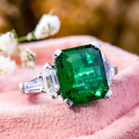 Green Emerald Cut CZ Five Stone Engagement Ring