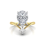 Pear & Round Moissanite V Shape Chevron Two Stone Ring