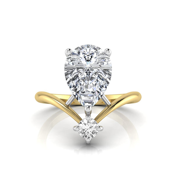 Pear & Round Moissanite V Shape Chevron Two Stone Ring