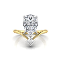 Pear & Round Moissanite V Shape Chevron Two Stone Ring