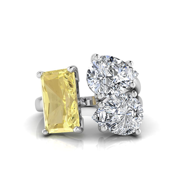 Yellow Radiant & Pear Cut CZ Three Stone Gap Ring