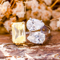 Yellow Radiant & Pear Cut CZ Three Stone Gap Ring