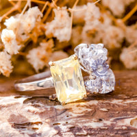 Yellow Radiant & Pear Cut CZ Three Stone Gap Ring