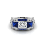 Radiant & Blue Princess CZ Three Stone Halo Ring