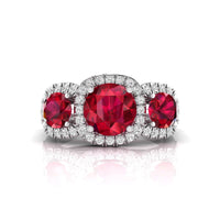 Red Round CZ Three Stone Halo Split Shank Ring
