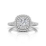 Cushion Moissanite Double Halo Split Shank Ring