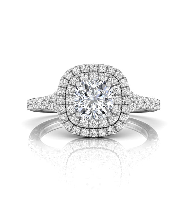 Cushion Moissanite Double Halo Split Shank Ring