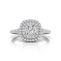 Cushion Moissanite Double Halo Split Shank Ring