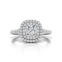 Cushion Moissanite Double Halo Split Shank Ring