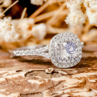 Cushion Moissanite Double Halo Split Shank Ring