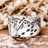 Round CZ Stone Flush Poker Lucky Signet Ring