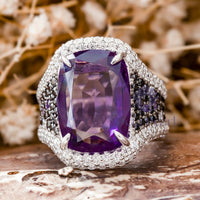 Purple Cushion CZ Stone Cocktail Party Wear Ring