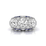 Round CZ Three Stone Milgrain Art Deco Ring