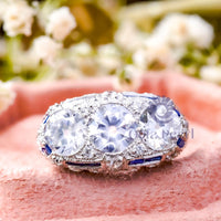 Round CZ Three Stone Milgrain Art Deco Ring