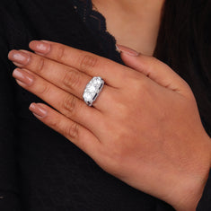 Round CZ Three Stone Milgrain Art Deco Ring | 925 Sterling Silver | US 9 - alternate view