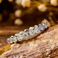 Round Moissanite Bubble Bezel Set Eternity Band