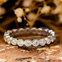 Round Moissanite Bubble Bezel Set Eternity Band