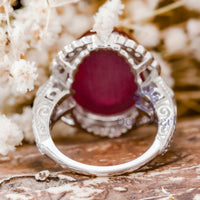 Pink Oval Shape Cabochon CZ Three Stone Art Deco Ring