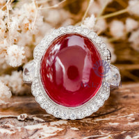 Pink Oval Shape Cabochon CZ Three Stone Art Deco Ring