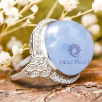 Round Cabochon & CZ Stone Halo Party Wear Ring