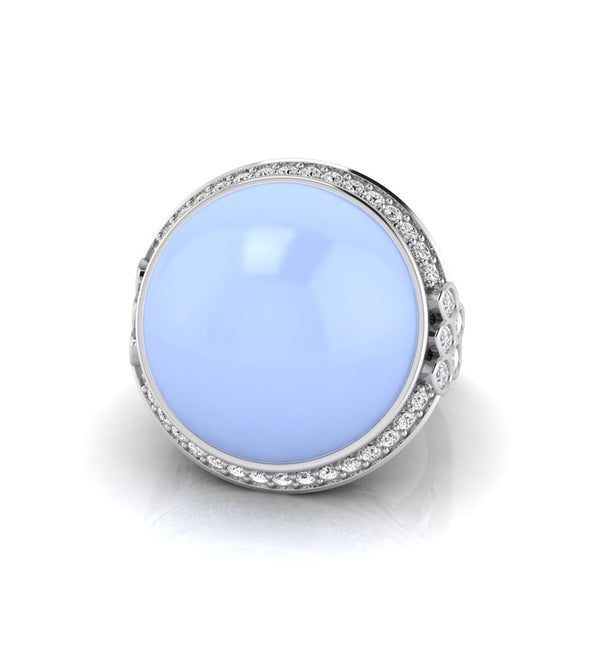 Round Cabochon & CZ Stone Halo Party Wear Ring