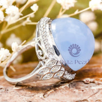 Round Cabochon & CZ Stone Halo Party Wear Ring