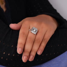 Art Deco Milgrain Bezel Set Vintage Style Moissanite Engagement Ring - alternate view