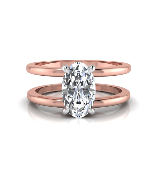 Oval Moissanite Double Band Solitaire Ring